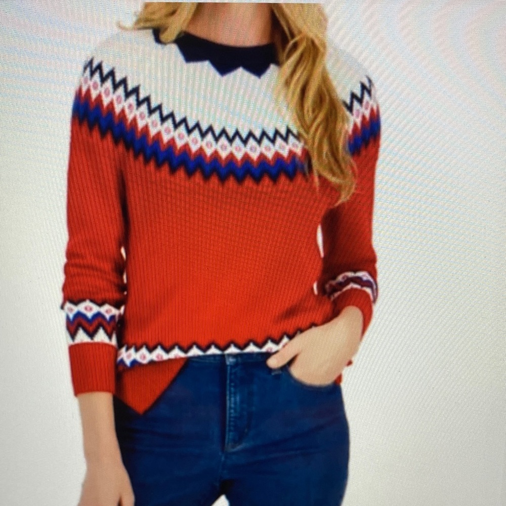 Charter Club Fair Isle Red Patterned Women's Nordic Crewneck Sweater Size Large